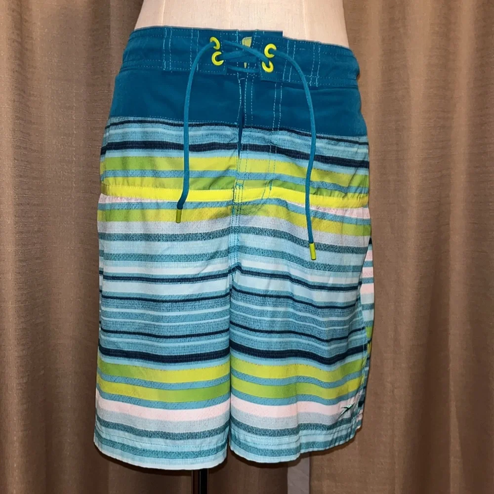 Speedo Mens Blue Green White Swim Short Size Medium with Liner and Elastic Waist